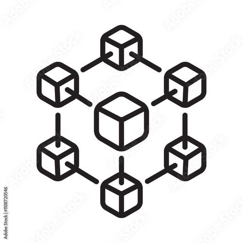 Blockchain icon with interconnected cubes connected by simple lines for digital ledger technology