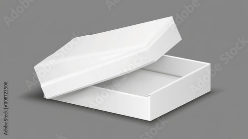 White blank cardboard box with flip top, realistic vector illustration. Rectangular caton pack with open and closed hinged lid, isolated on transparent background. Empty gift package photo