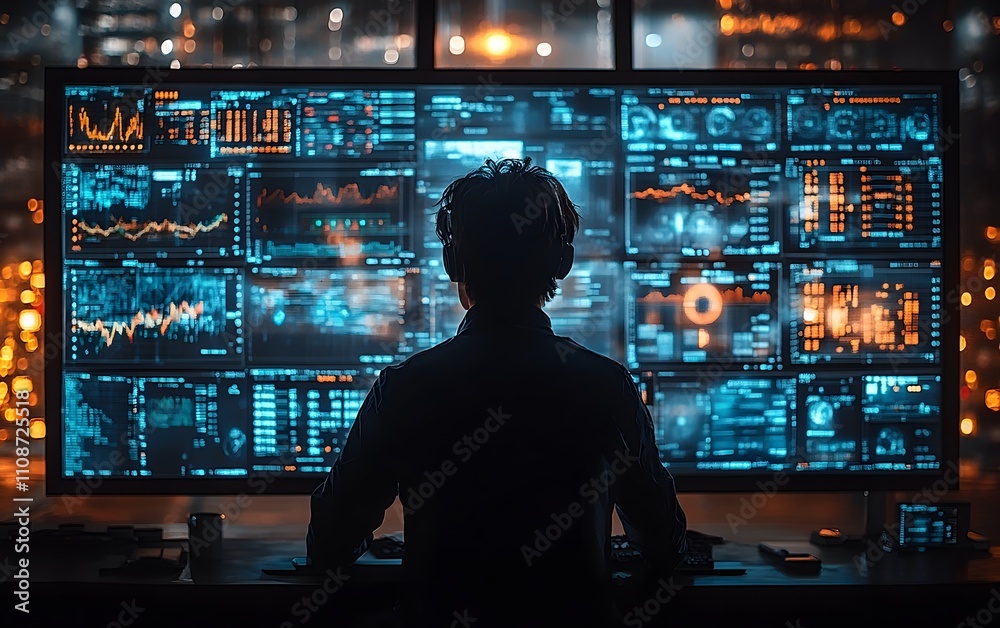 Professional considering futuristic AI applications for finance, trading, and big data analytics in digital economy and cybersecurity Professional considering futuristic AI applications for finance, trading, and big data analytics in digital economy and cybersecurity