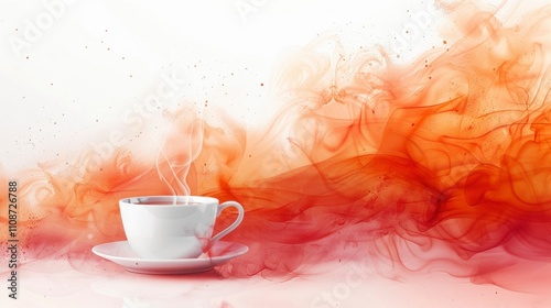A cup of Americano coffee with steam rising, isolated on white background