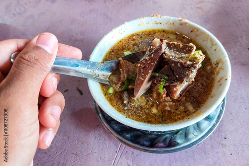Pullubasa is a typical meal from the city of Makassar, Indonesia, in a white bowl ready to be eaten photo
