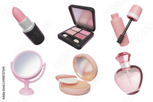 make up cosmetics 3D icons set