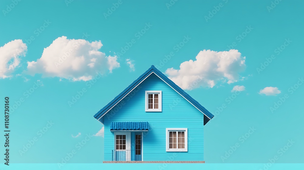 Clean blue house captivating roof angle with blue sky Illustration Clean blue house captivating roof angle with blue sky Illustration