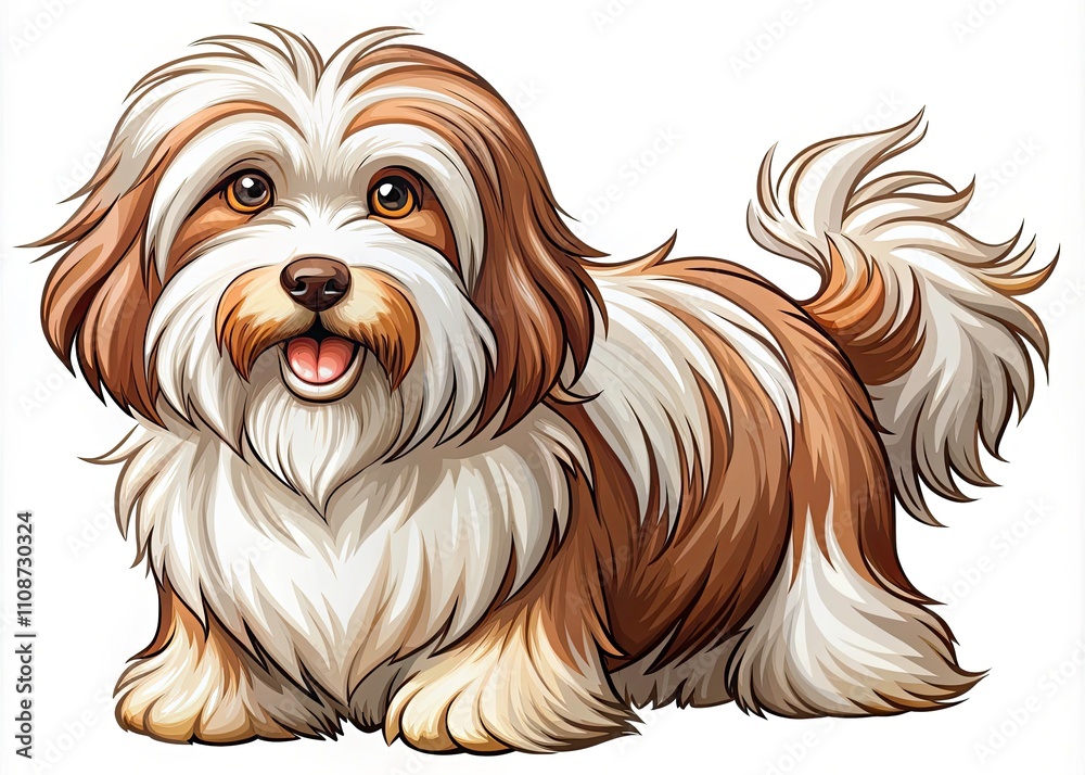 Naklejka premium Havanese Dog Coloring Page: Adorable Puppy, Rule of Thirds Composition, Cute Dog Illustration