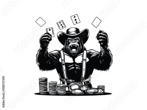 Gambling Game Gorilla Silhouette Design