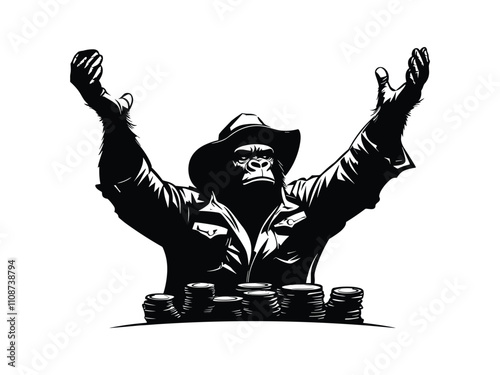 Gambling Game Gorilla Silhouette Design