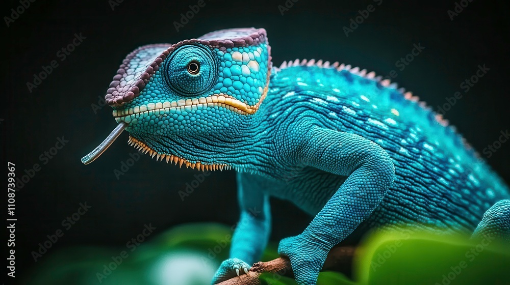 Fototapeta premium Chameleon in action tropical environment wildlife photography close-up perspective vibrant colors and textures