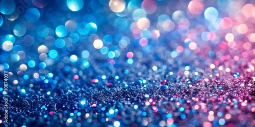 Abstract blurred bokeh lights on dark blue and pink background - festive Christmas and new year holiday template with glittering defocused and sparkling effects