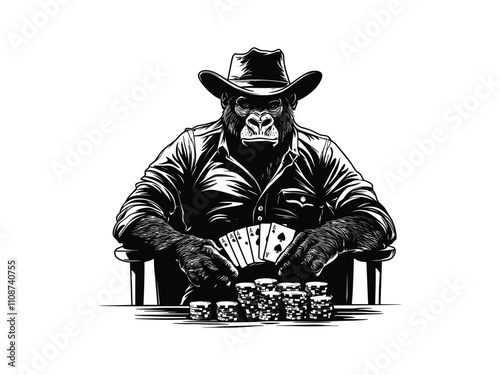 Gambling Game Gorilla Silhouette Design