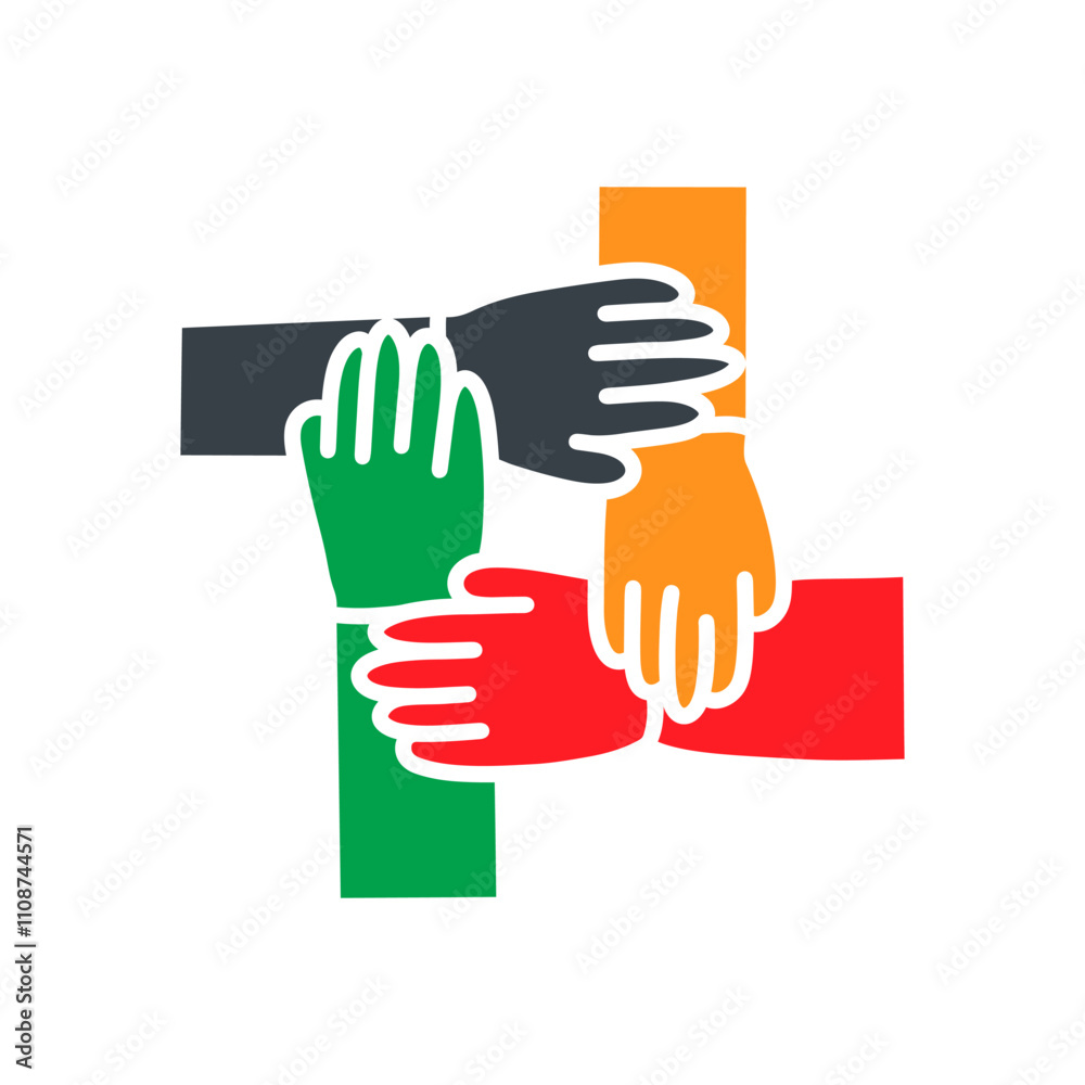 Fototapeta premium four diverse, a man holding each others wrists
