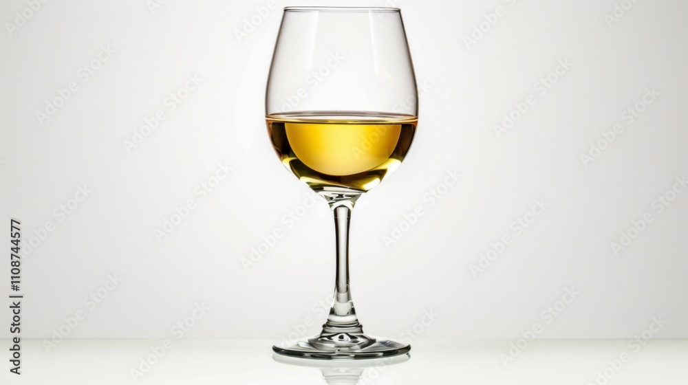 Fototapeta premium A glass of white wine with light golden color, isolated on white background