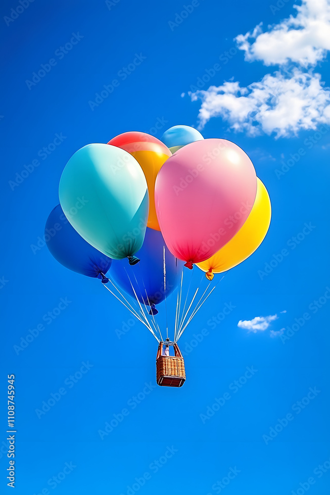 Fototapeta premium Vintage heart balloon with colorful on blue sky concept of love in summer and valentine, wedding honeymoon - Image