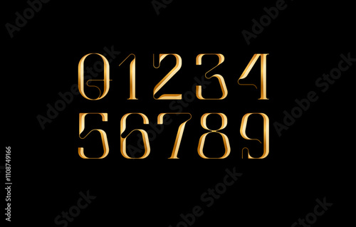 3d beautiful numbers serif font, elegant golden classic perfect numerals set, for wedding invitations, or fashion or perfume design, brand etc, vector illustration 10EPS