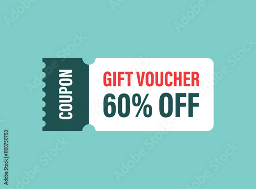 Gift voucher icon in flat style. 60% discount vector illustration on isolated background. Promotion coupon sign business concept.