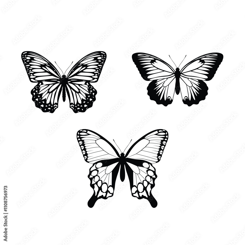 Obraz premium Butterfly Silhouette Vector Set - Perfect for Design Projects 