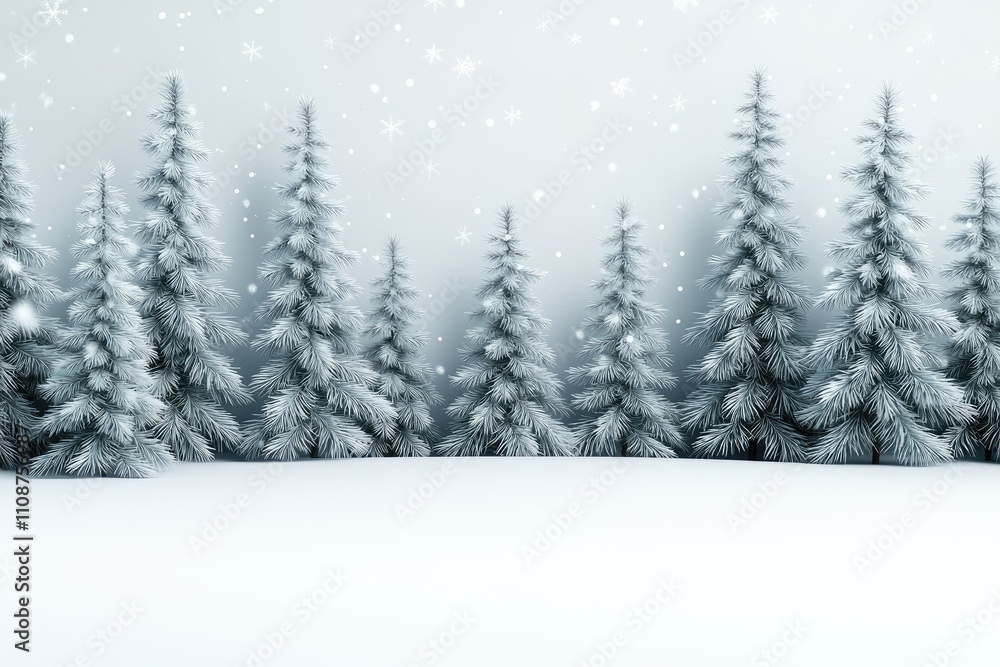 Fototapeta premium Snowy Winter Forest Scene Christmas Holiday Background with Pine Trees and Snowflakes
