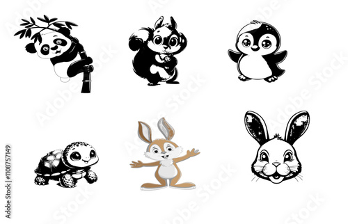 Beautiful Animal package Black white gray ( rabbit, panda, tortoise, hare) photo