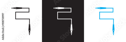 Audio cable with jack socket. isolated on white and black background.  Vector illustration. EPS 10