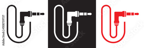 Audio cable with jack socket. isolated on white and black background.  Vector illustration. EPS 10