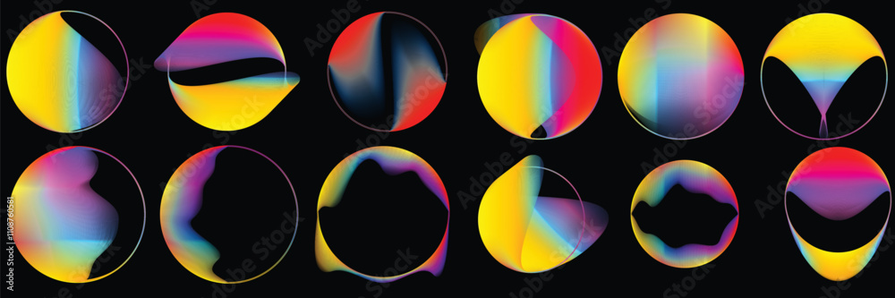 Obraz premium Vector Illustration .Fluid gradient . Set of circle Logos . Colorful frame template .Design logo element collection. Abstract liquid gradient shape .Colorful design icin pack.