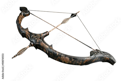 Intricately designed crossbow with ornate details showcasing craftsmanship and history