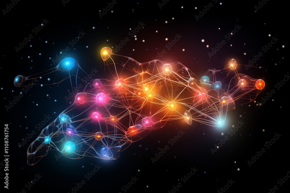 Obraz premium The human brain with luminous impulses. 