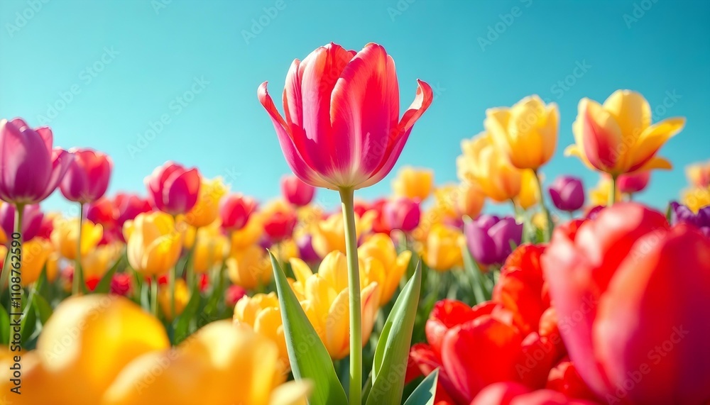 Obraz premium Radiant Tulips A Bright Spring Display Bathed in Soft Sunlight