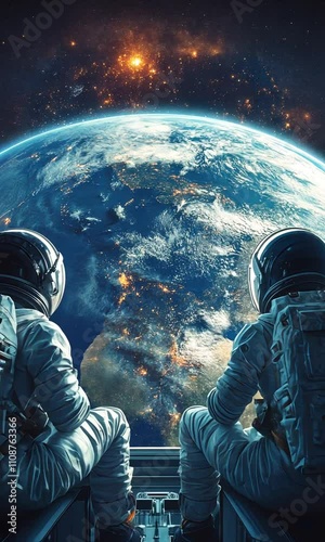 Astronauts Gazing at Earth from a Spacecraft Window: A Stunning Cosmic Perspective