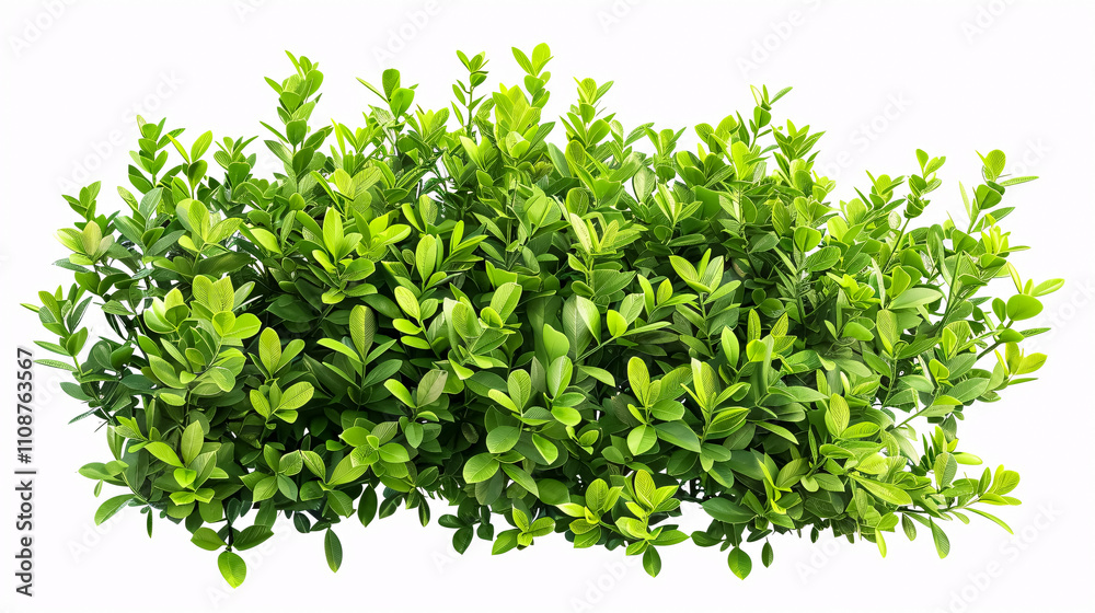 Obraz premium A cutout bush with green foliage, isolated on a white background. Ideal for garden design or landscaping. High-quality clipping mask.