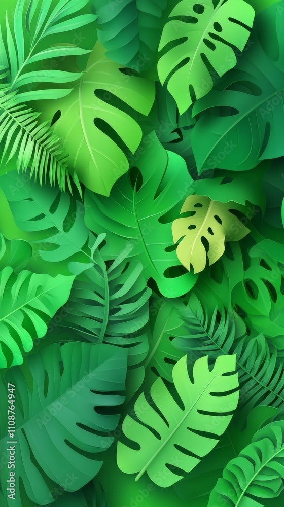 custom made wallpaper toronto digitalA vibrant arrangement of lush green tropical leaves, creating a rich and natural aesthetic.