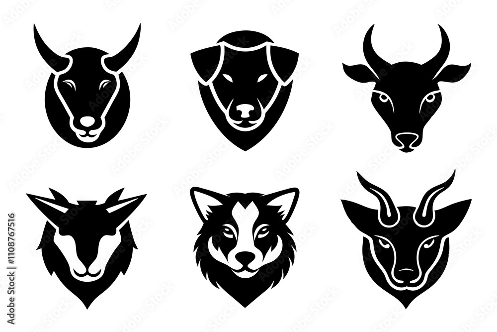 set of animal head set of animal head