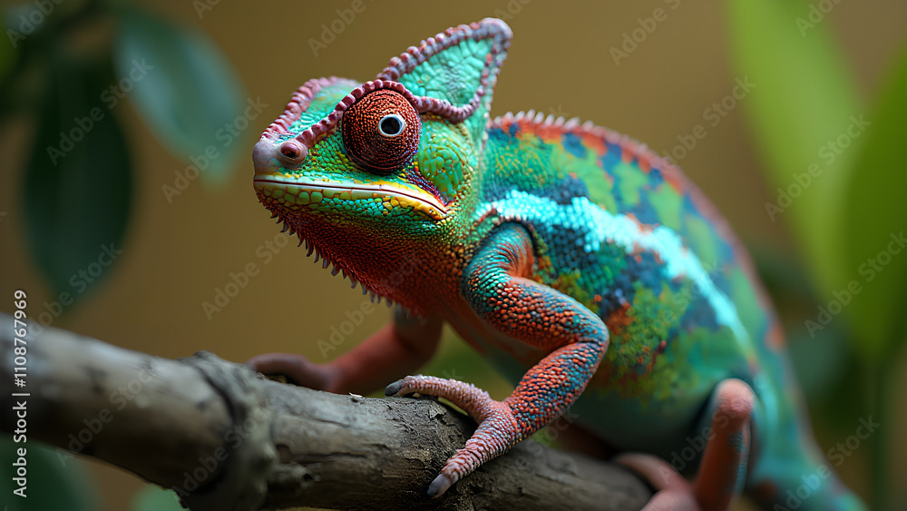 Obraz premium Colorful chameleon in vibrant high resolution 8K Quality