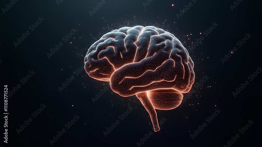 Obraz premium Artistic rendering of a neural network as a floating digital brain outlined with illuminated circuits