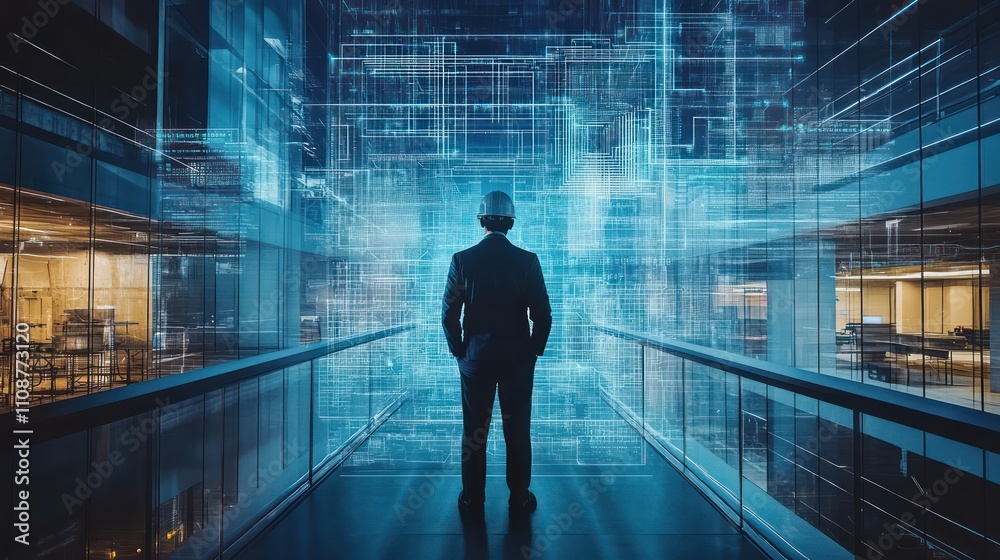 Architect in a suit and helmet standing on a background Architect in a suit and helmet standing on a background