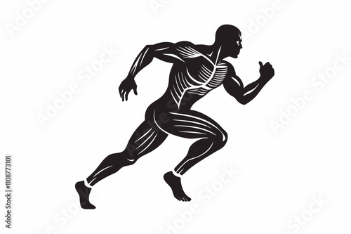 Silhouette Design of a Front View Male Athlete Runner in Motion with Dynamic and Bold Details