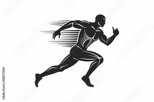 Silhouette Design of a Front View Male Athlete Runner in Motion with Dynamic and Bold Details