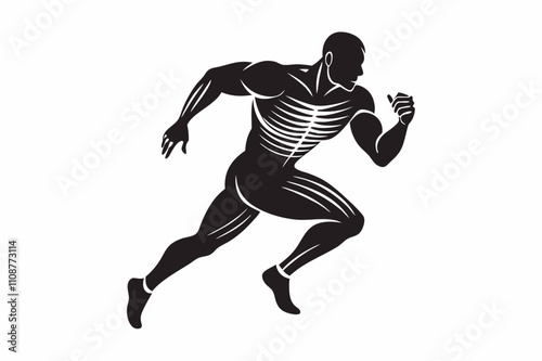 Silhouette Design of a Front View Male Athlete Runner in Motion with Dynamic and Bold Details