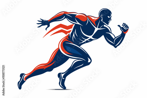Silhouette Design of a Front View Male Athlete Runner in Motion with Dynamic and Bold Details