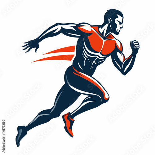 Silhouette Design of a Front View Male Athlete Runner in Motion with Dynamic and Bold Details