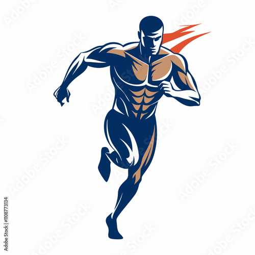 Silhouette Design of a Front View Male Athlete Runner in Motion with Dynamic and Bold Details