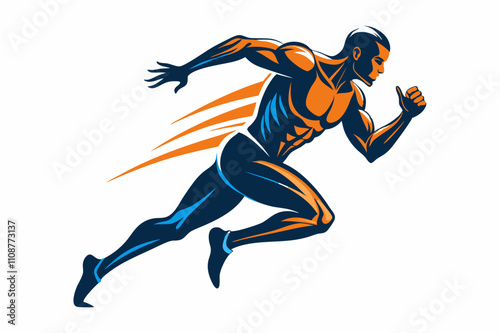 Silhouette Design of a Front View Male Athlete Runner in Motion with Dynamic and Bold Details