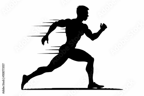 Silhouette Design of a Front View Male Athlete Runner in Motion with Dynamic and Bold Details