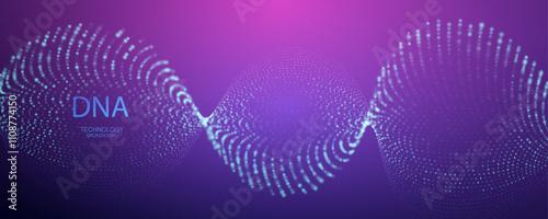 Artificial Intelligence DNA particle waves future connect innovation vector design. Big data biology dna molecule background. Technology ai particles dots banner.