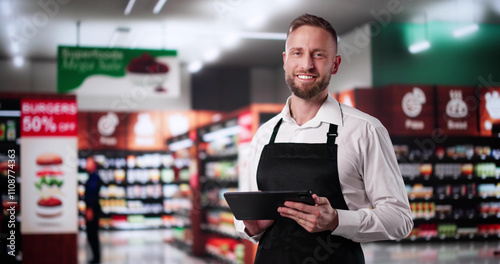 Supermarket Store Trainee Employee. Happy Man