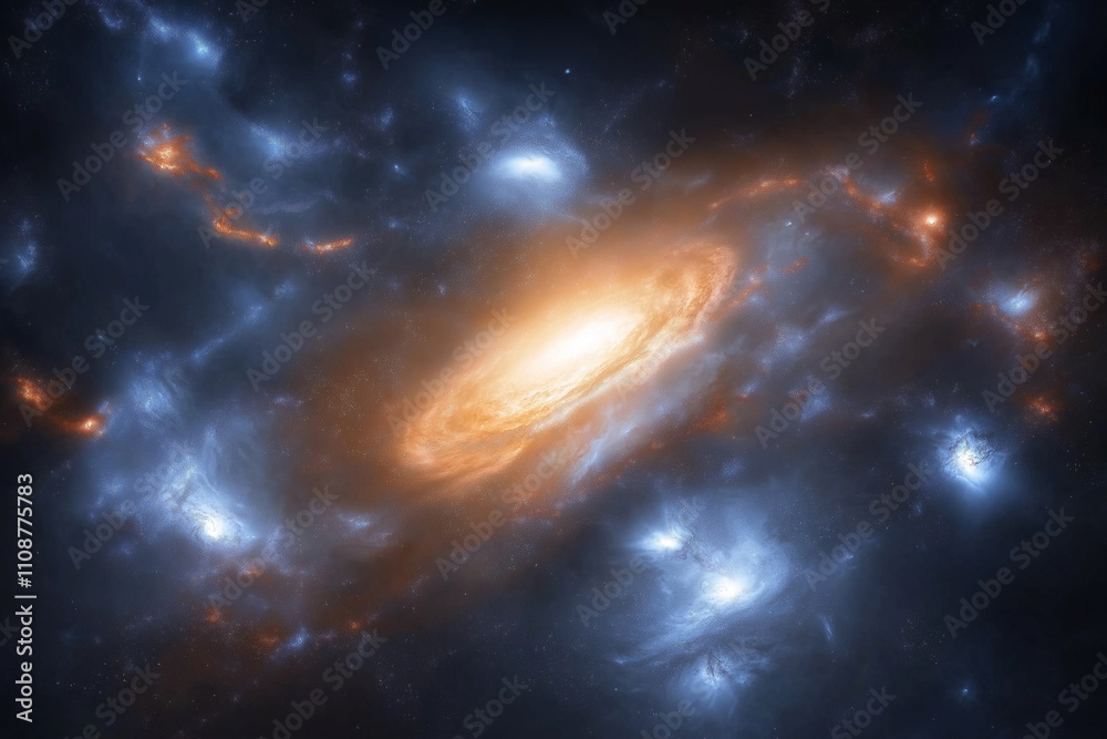 Naklejka premium Mysterious galaxy swirling in cosmic dance under the vastness of space. Generative AI