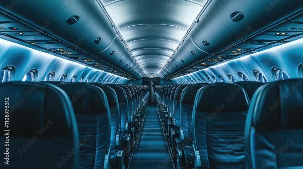 Obraz premium Interior of a modern passenger plane aircraft airplane interior.