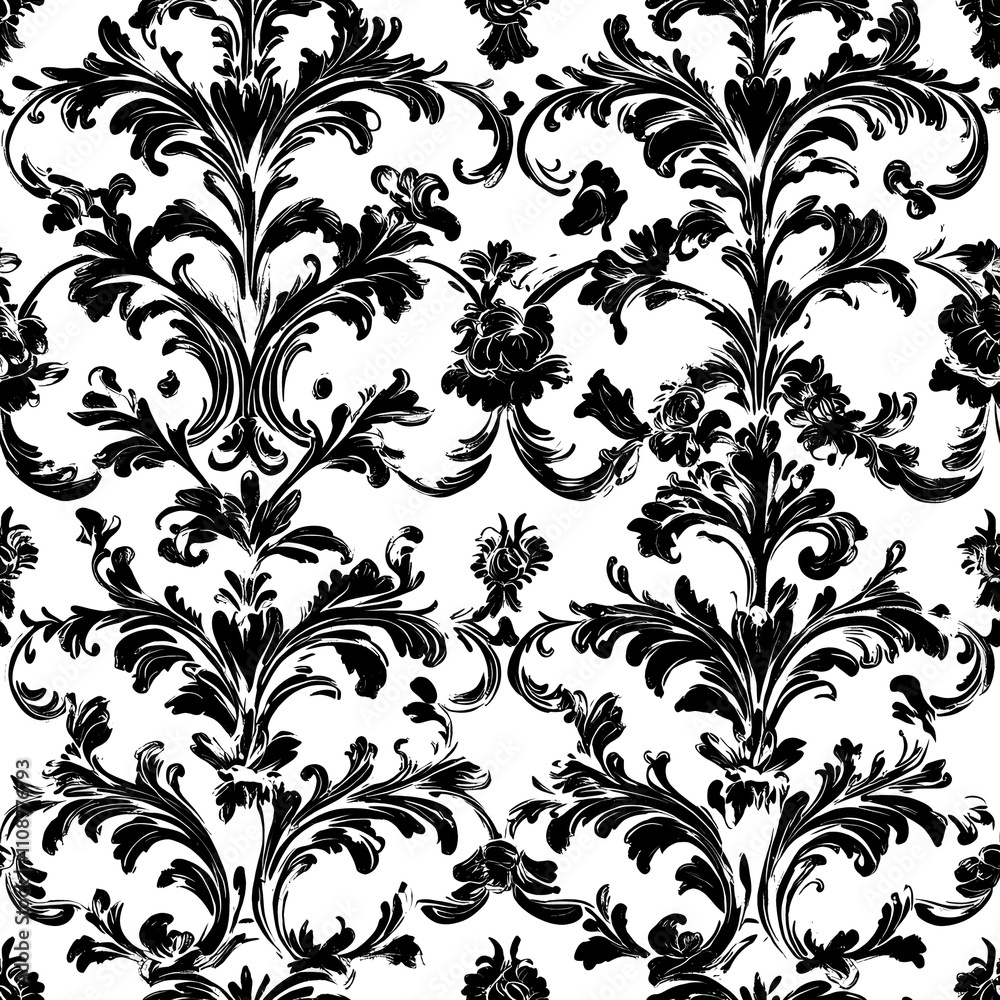 Fototapeta premium Black and white damask floral pattern.