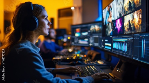 Filmmakers in an advanced studio, showcasing professional-grade equipment for high-quality video production