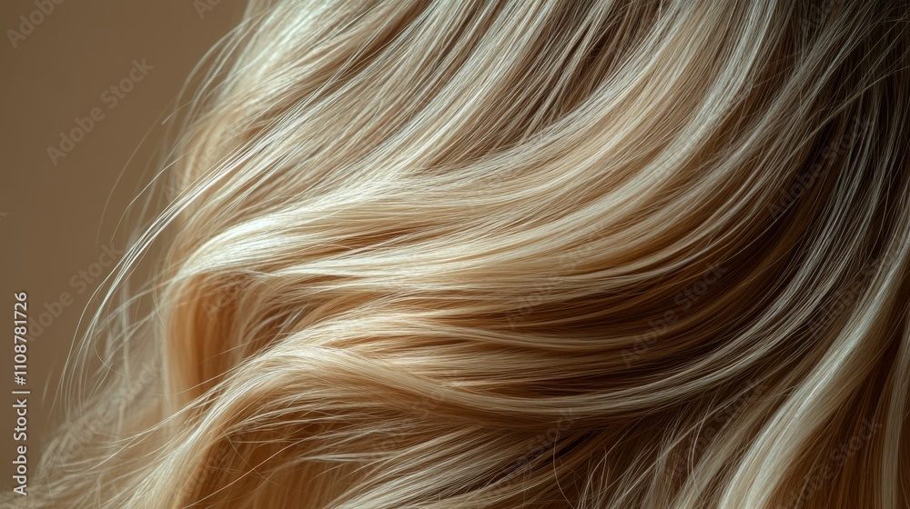 Naklejka premium Woman hair close-up as a background. Women's long hair curl. Beautifully styled wavy shiny curls. Hair coloring salon design. Hairdressing procedures, extension.