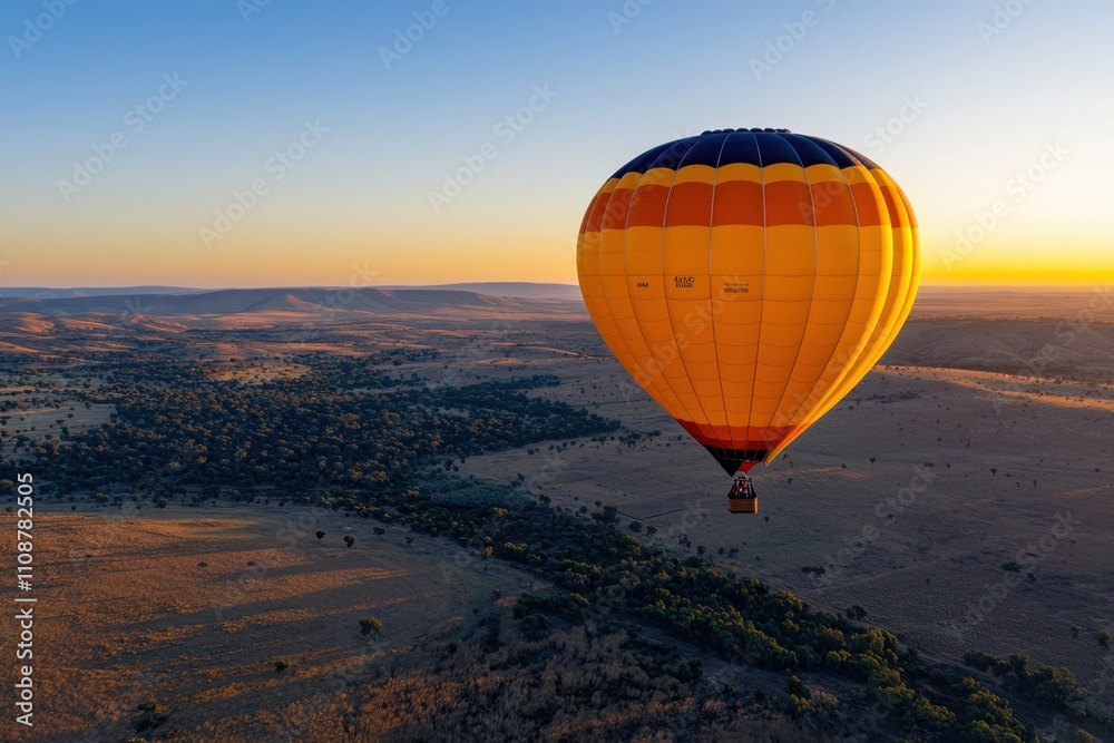 Obraz premium A hot air balloon is flying over a desert landscape